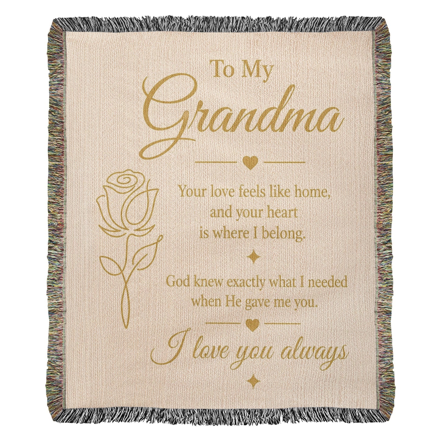 To My Grandma Woven Blanket – Christian Gift for Grandma – Luxury Gold Rose on Cream Faith Blanket – Granddaughter Gift – I Love You Always