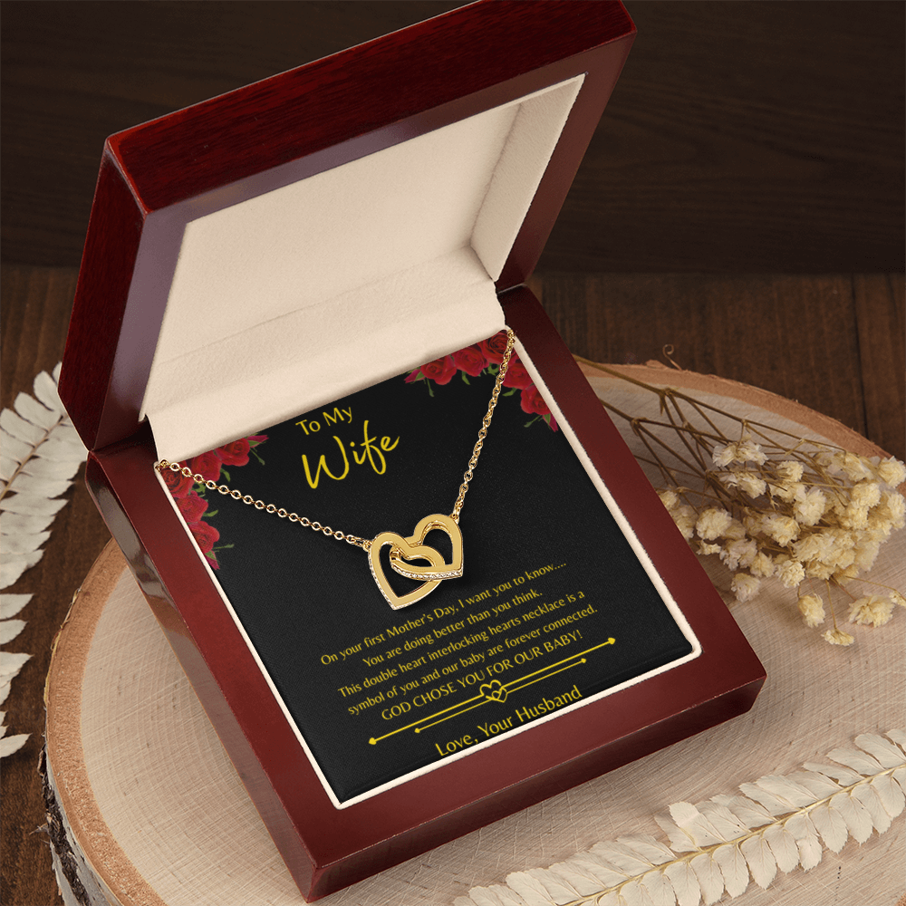 To My Wife - The New Mom – Double Heart Interlocking Hearts Necklace