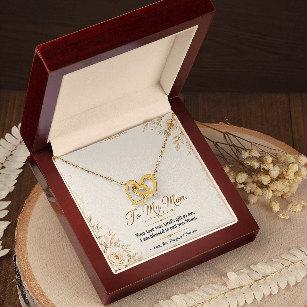 To My Mom - Double Hearts - Interlocking Hearts Necklace