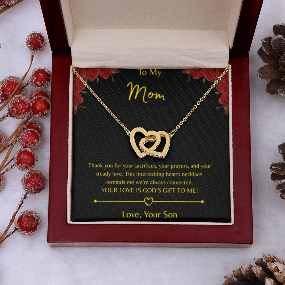 To My Mom – Double Heart Necklace (Interlocking Hearts) - Love Your Son