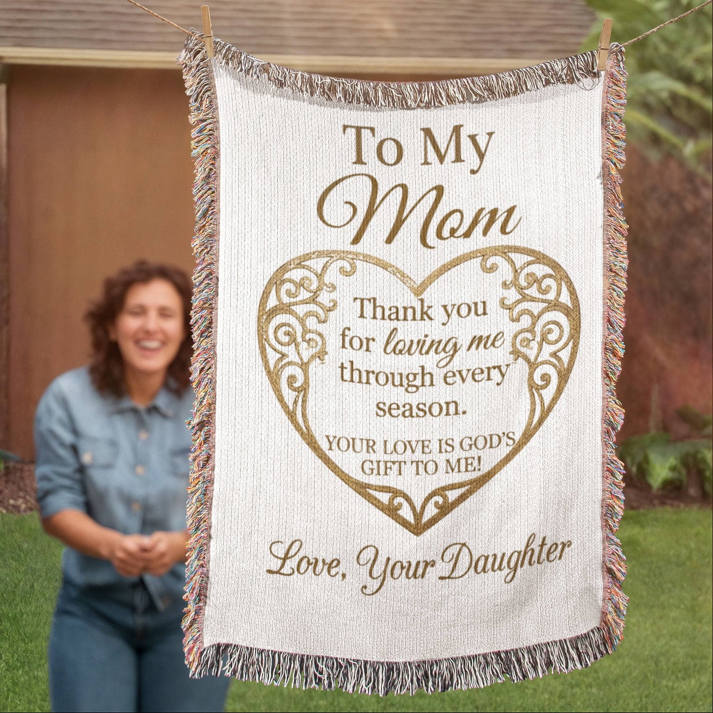 To My Mom Blanket from Daughter | Christian Faith Gift for Mom | Thank You for Loving Me Woven Blanket
