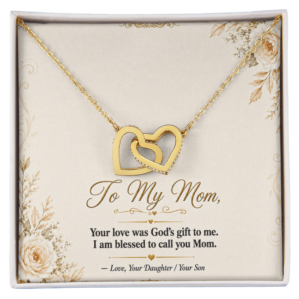 To My Mom - Double  Hearts - Interlocking Hearts Necklace