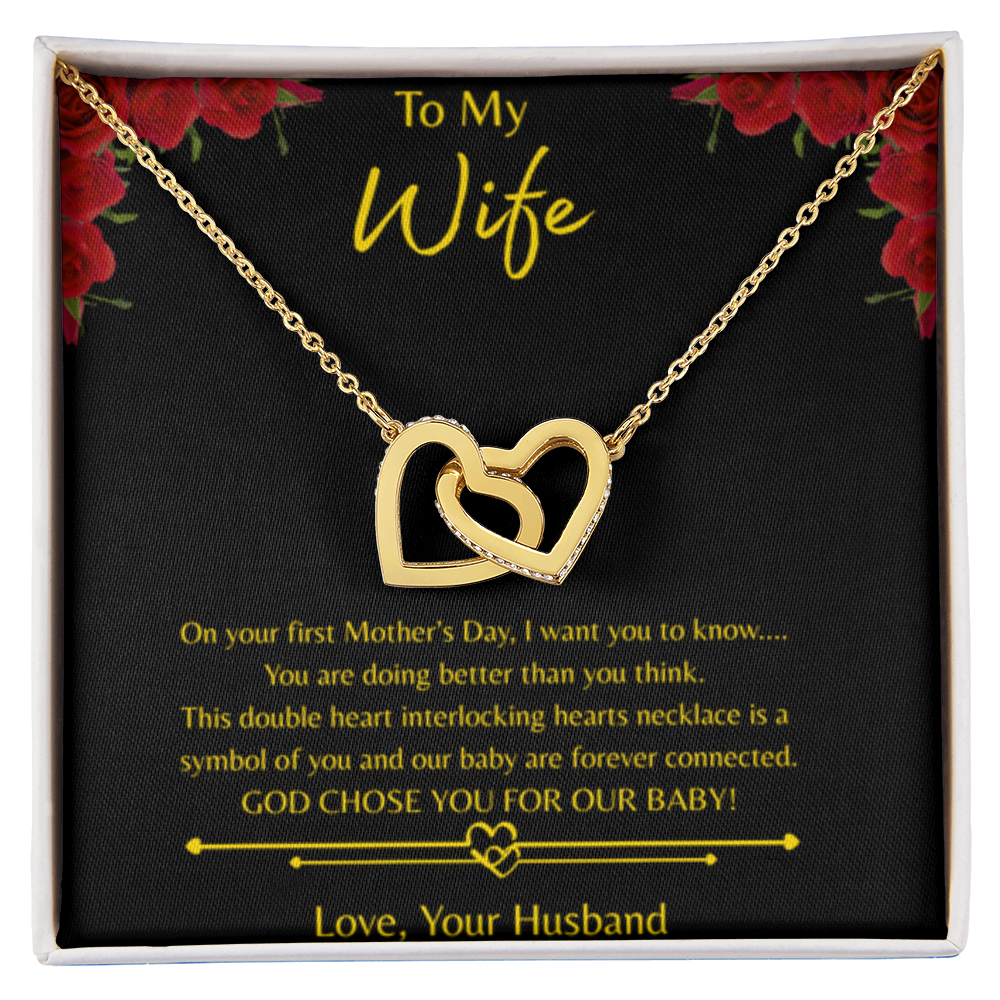 To My Wife - The New Mom – Double Heart Interlocking Hearts Necklace