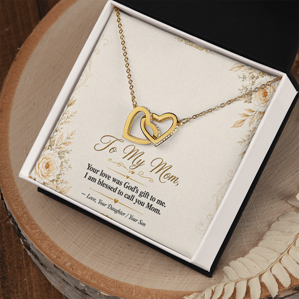 To My Mom - Double  Hearts - Interlocking Hearts Necklace
