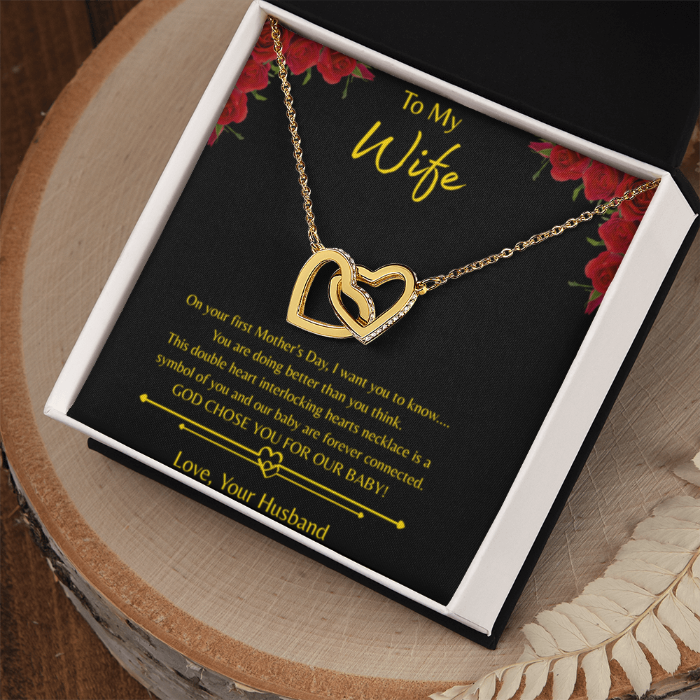 To My Wife - The New Mom – Double Heart Interlocking Hearts Necklace