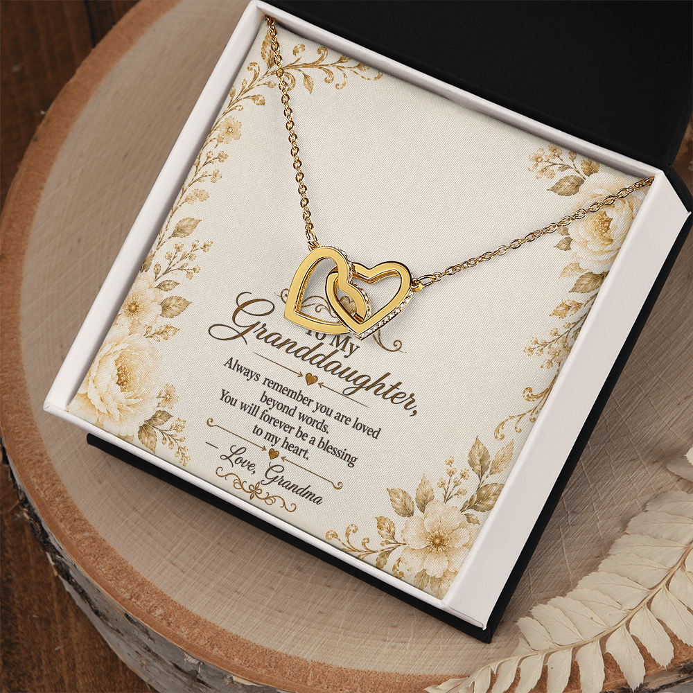 To My Granddaughter - Double Heart - Interlocking Hearts Necklace