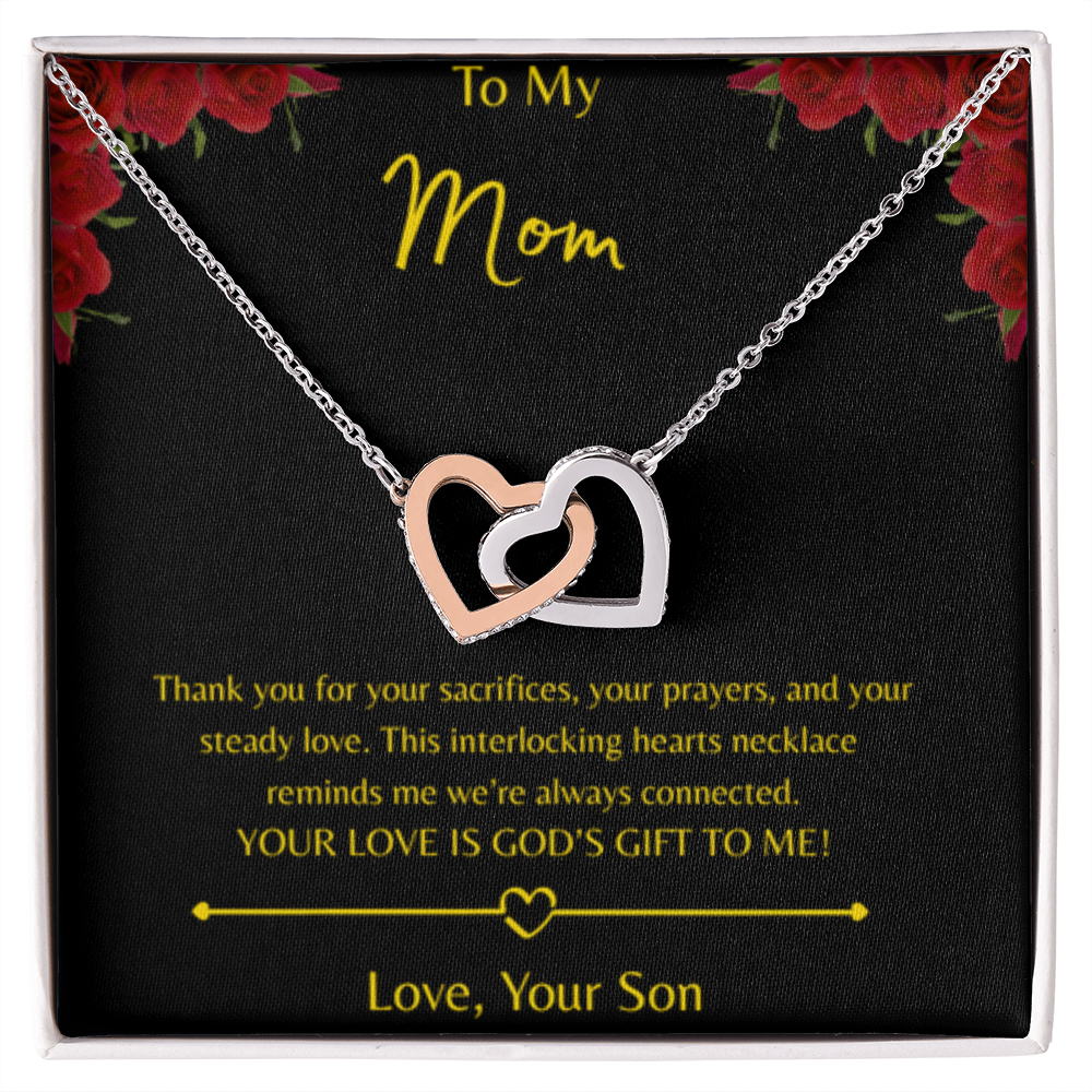 To My Mom – Double Heart Necklace (Interlocking Hearts) - Love Your Son