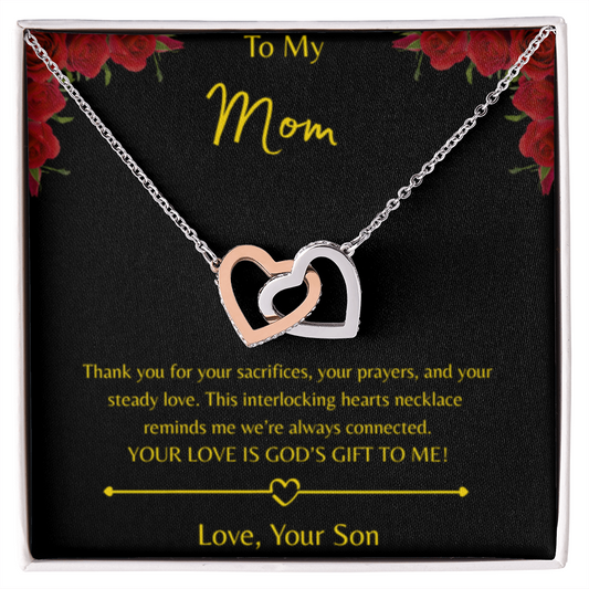 To My Mom – Double Heart Necklace (Interlocking Hearts) - Love Your Son