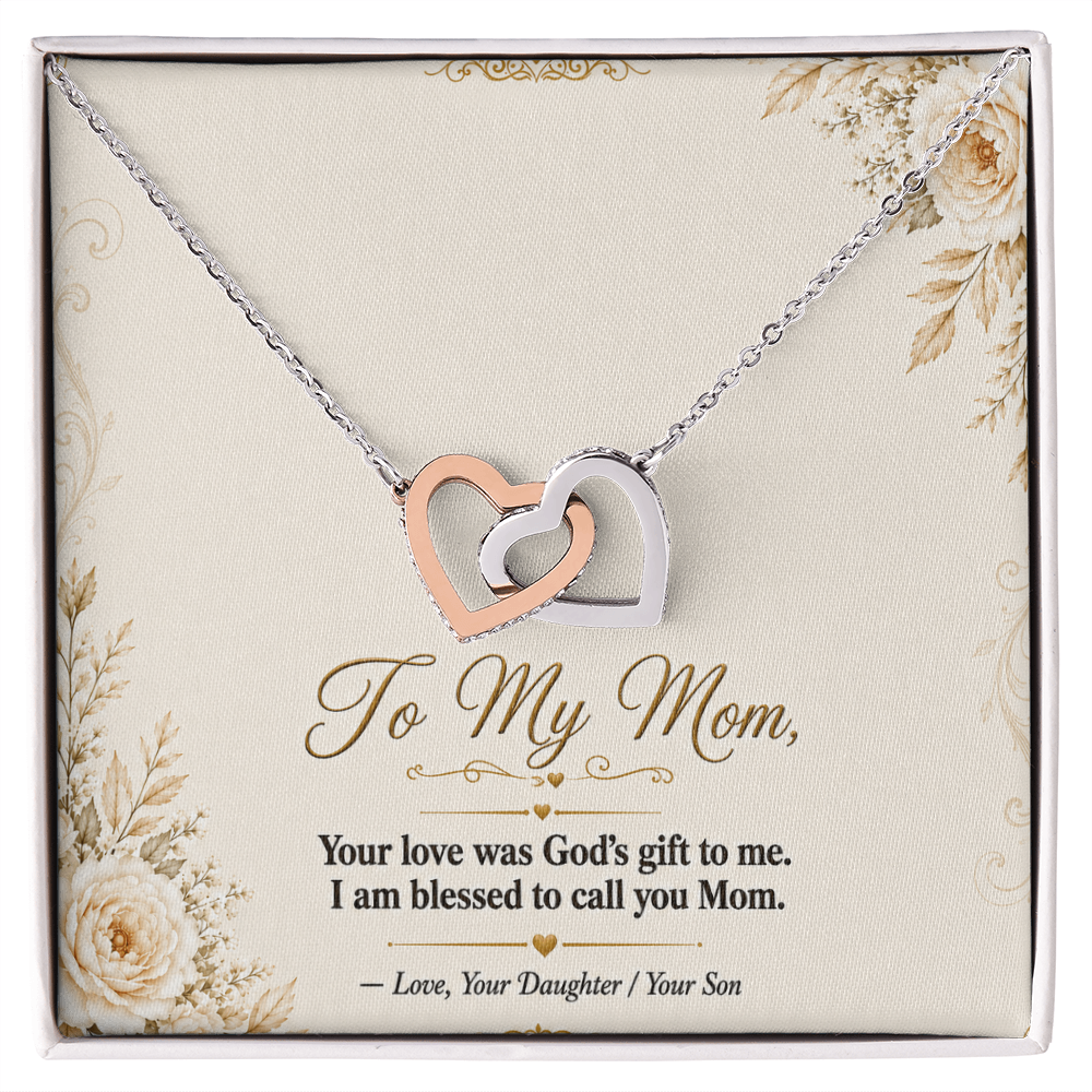 To My Mom - Double  Hearts - Interlocking Hearts Necklace