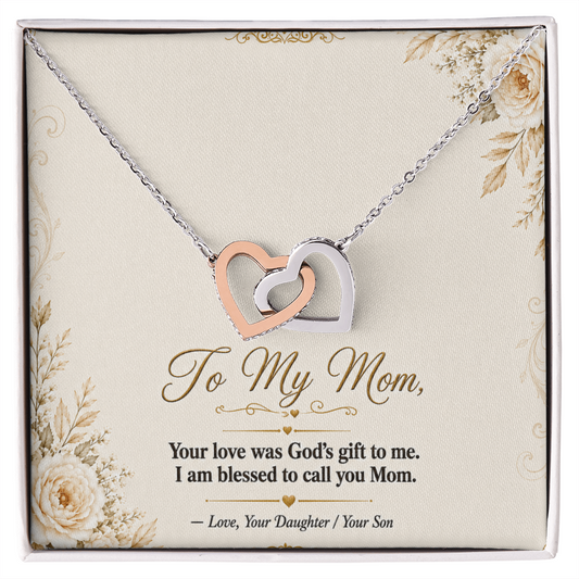 To My Mom - Double  Hearts - Interlocking Hearts Necklace