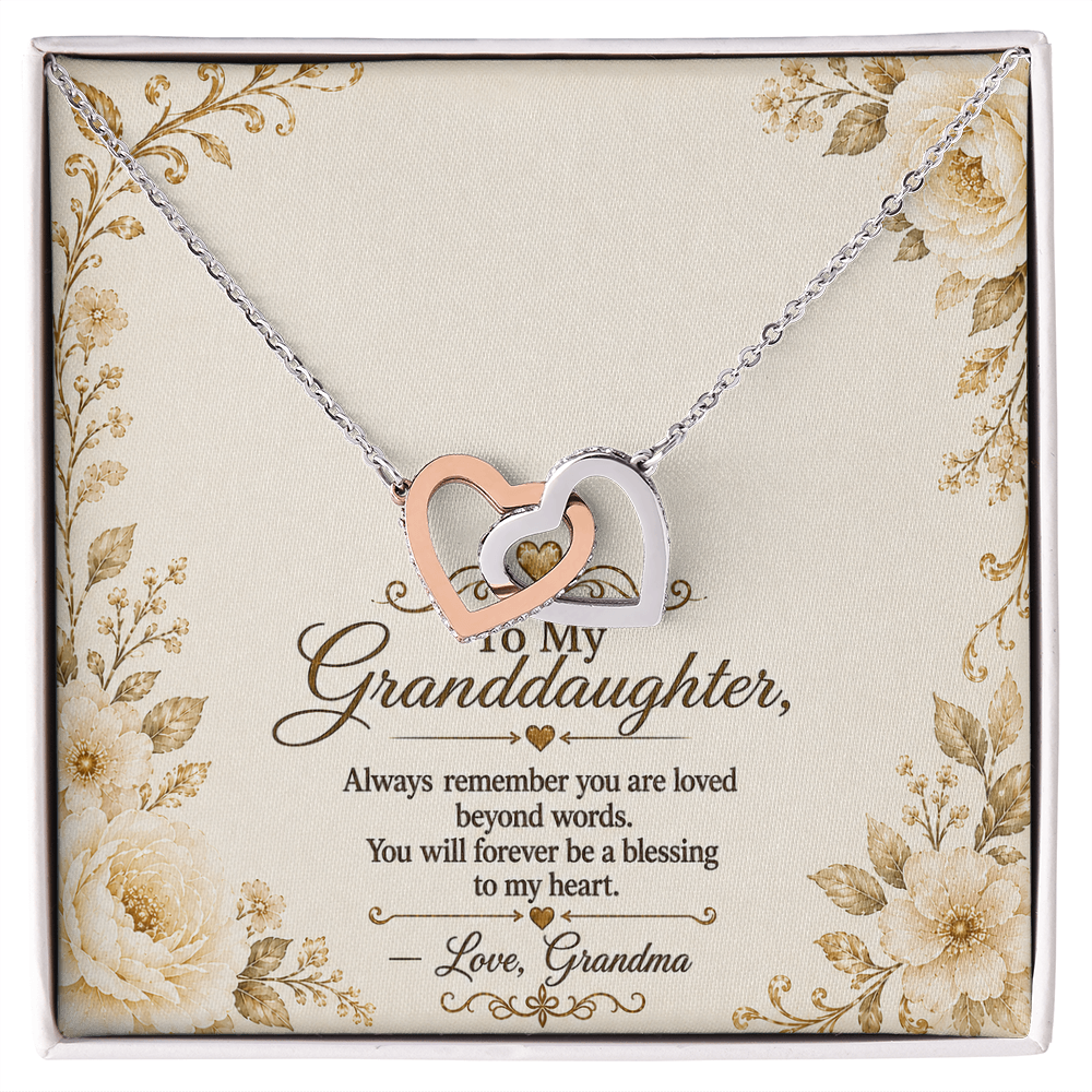 To My Granddaughter - Double Heart - Interlocking Hearts Necklace