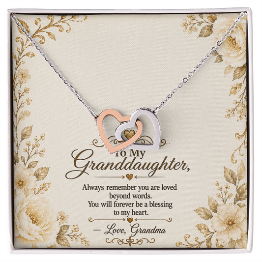 To My Granddaughter - Double Heart - Interlocking Hearts Necklace