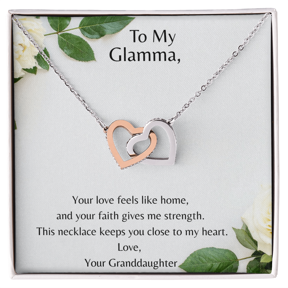 To My Glamma  –  Double  Heart - Interlocking Hearts Necklace -  Your Love Feels Like Home
