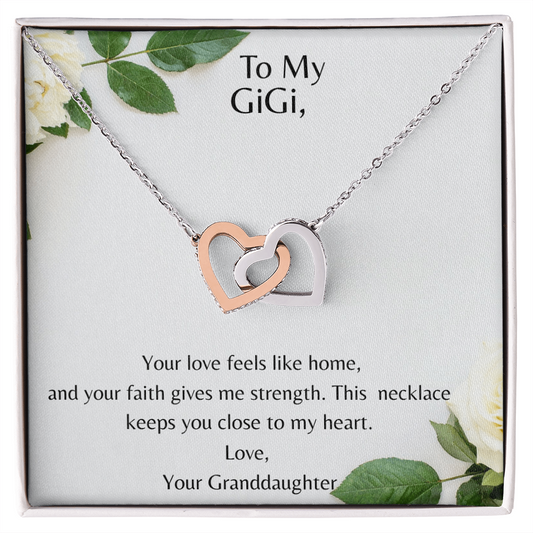 To My GiGi – Double Heart  - Interlocking Hearts Necklace - Your Love Feels Like Home