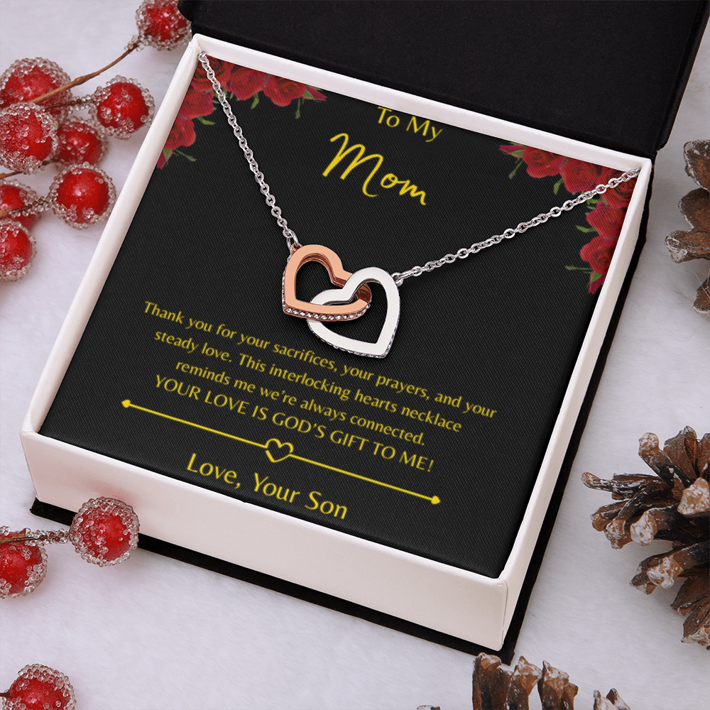 To My Mom – Double Heart Necklace (Interlocking Hearts) - Love Your Son