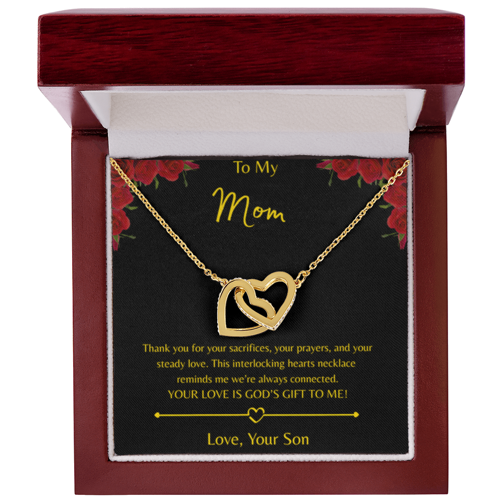 To My Mom – Double Heart Necklace (Interlocking Hearts) - Love Your Son