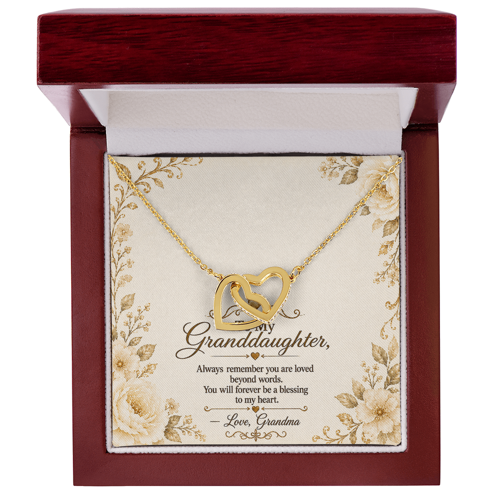 To My Granddaughter - Double Heart - Interlocking Hearts Necklace