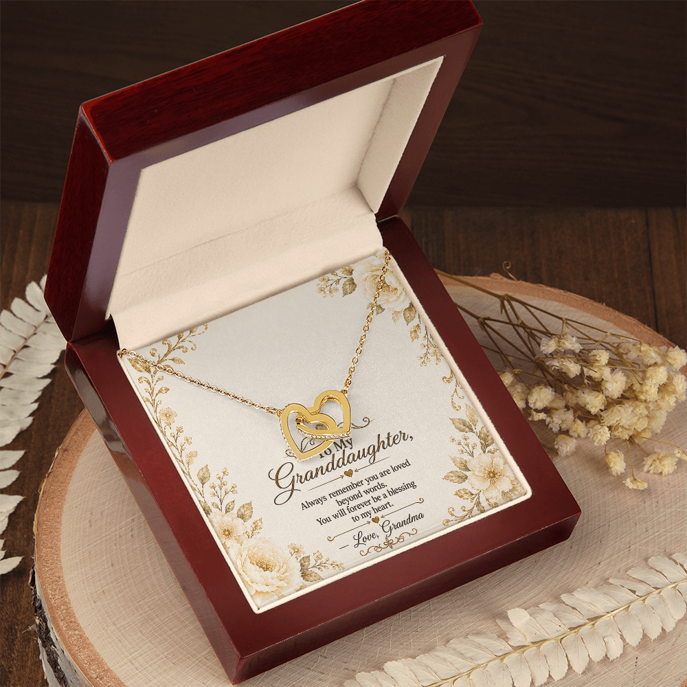 To My Granddaughter - Double Heart - Interlocking Hearts Necklace