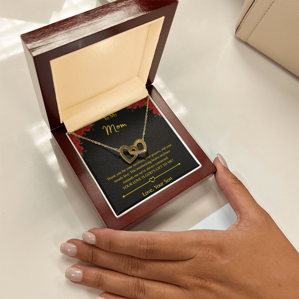 To My Mom – Double Heart Necklace (Interlocking Hearts) - Love Your Son