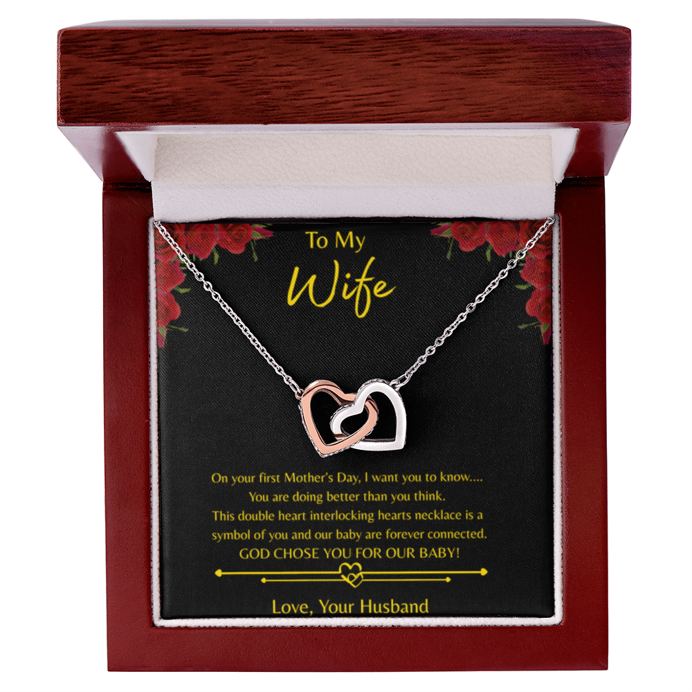To My Wife - The New Mom – Double Heart Interlocking Hearts Necklace