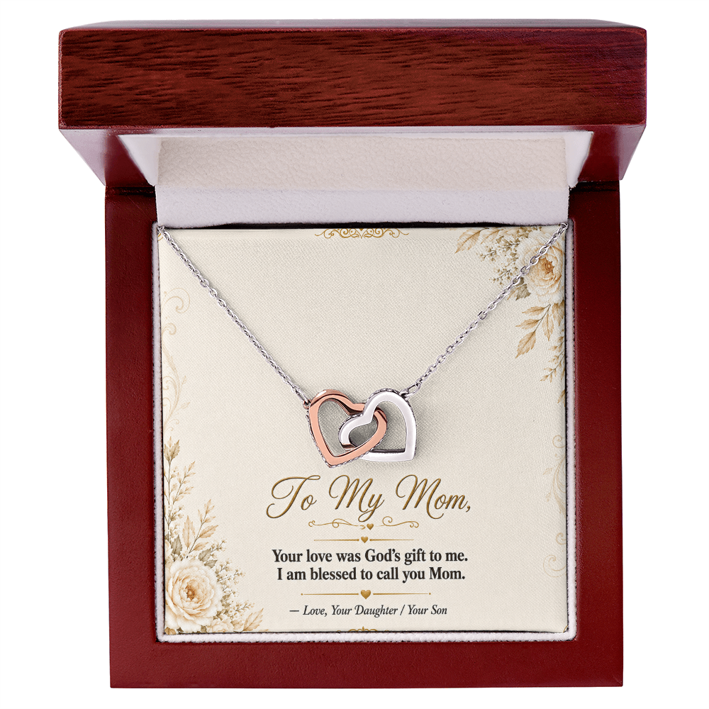 To My Mom - Double  Hearts - Interlocking Hearts Necklace