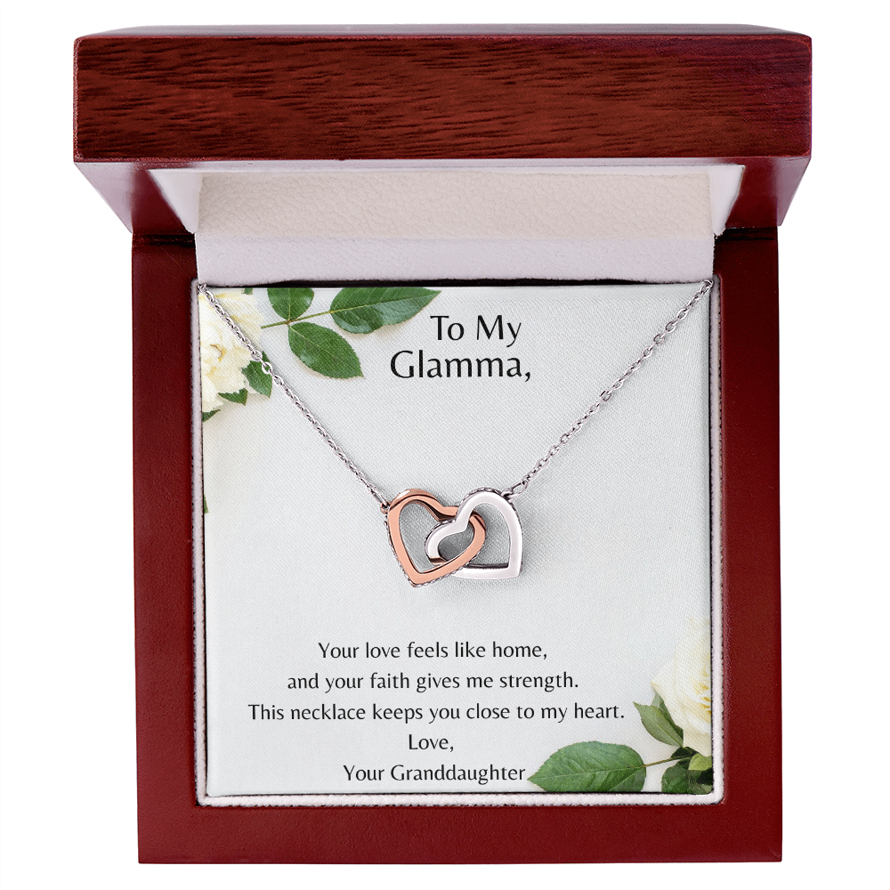 To My Glamma  –  Double  Heart - Interlocking Hearts Necklace -  Your Love Feels Like Home