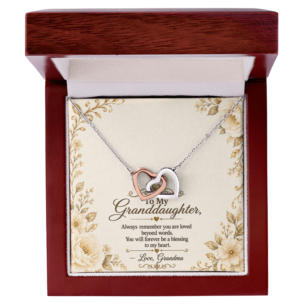 To My Granddaughter - Double Heart - Interlocking Hearts Necklace