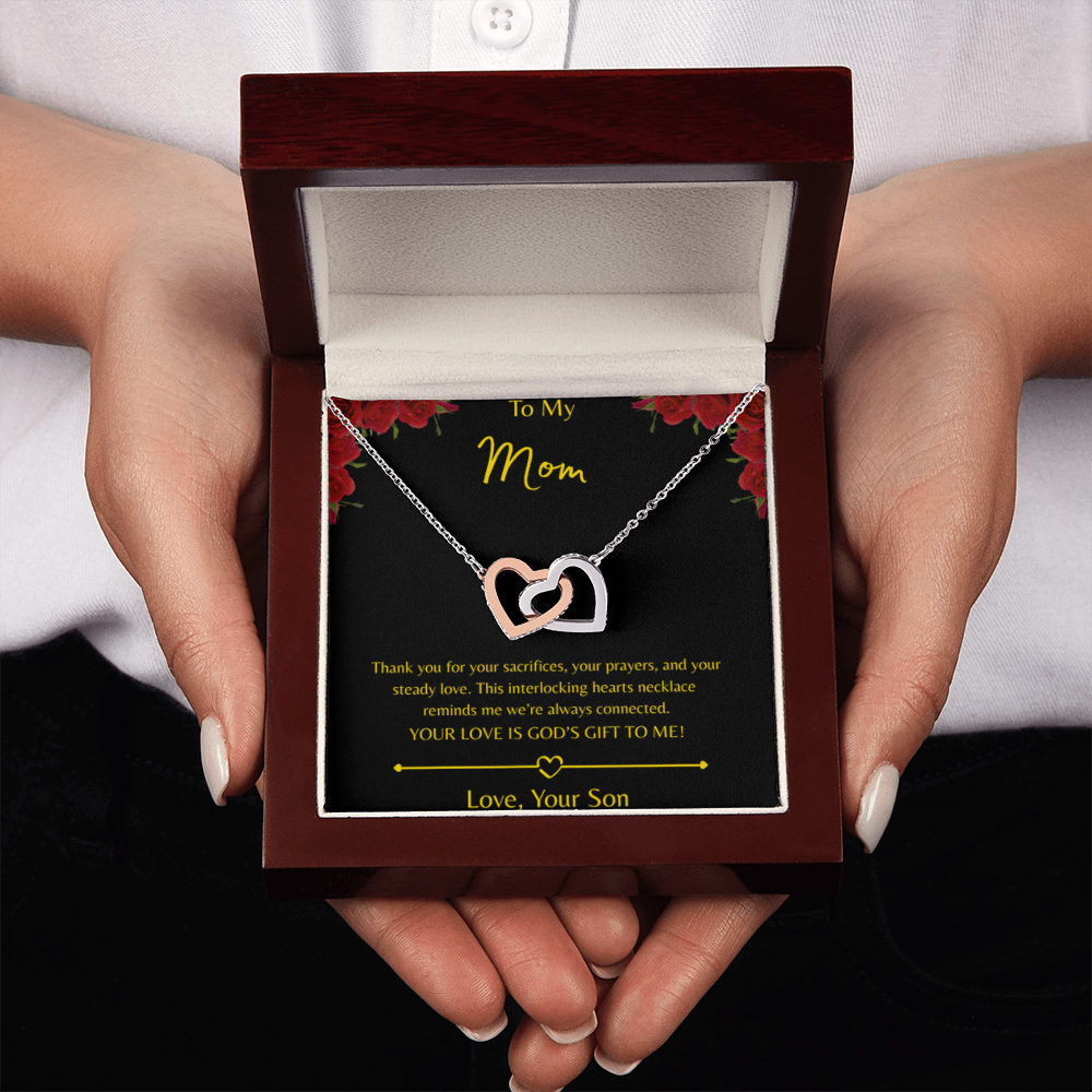 To My Mom – Double Heart Necklace (Interlocking Hearts) - Love Your Son
