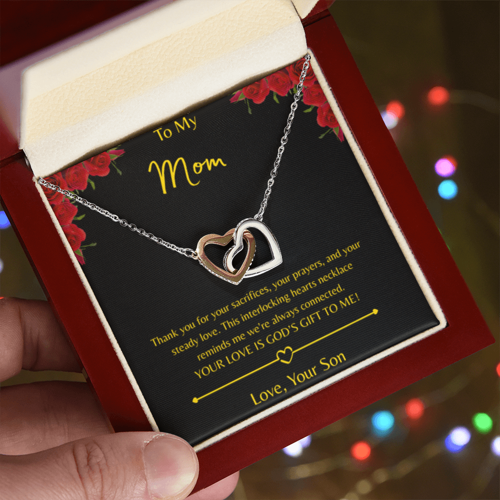To My Mom – Double Heart Necklace (Interlocking Hearts) - Love Your Son