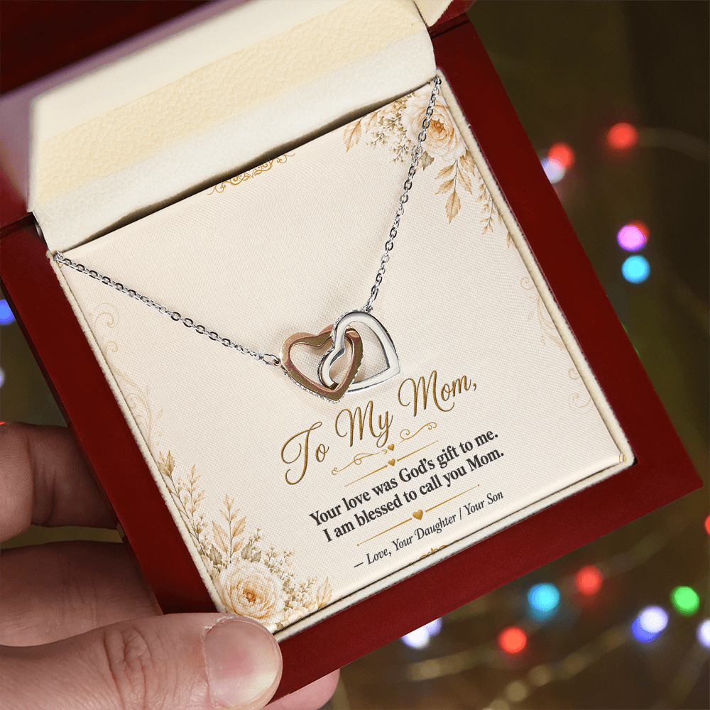 To My Mom - Double  Hearts - Interlocking Hearts Necklace