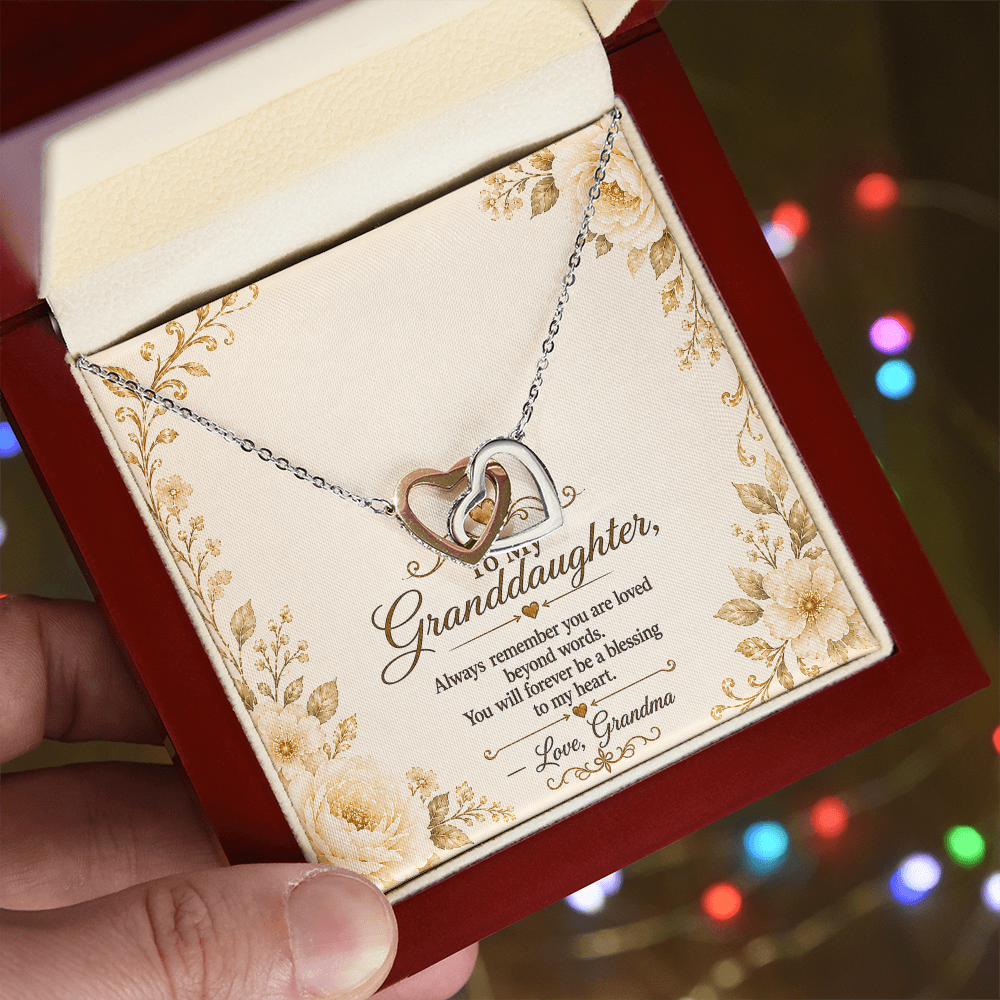 To My Granddaughter - Double Heart - Interlocking Hearts Necklace