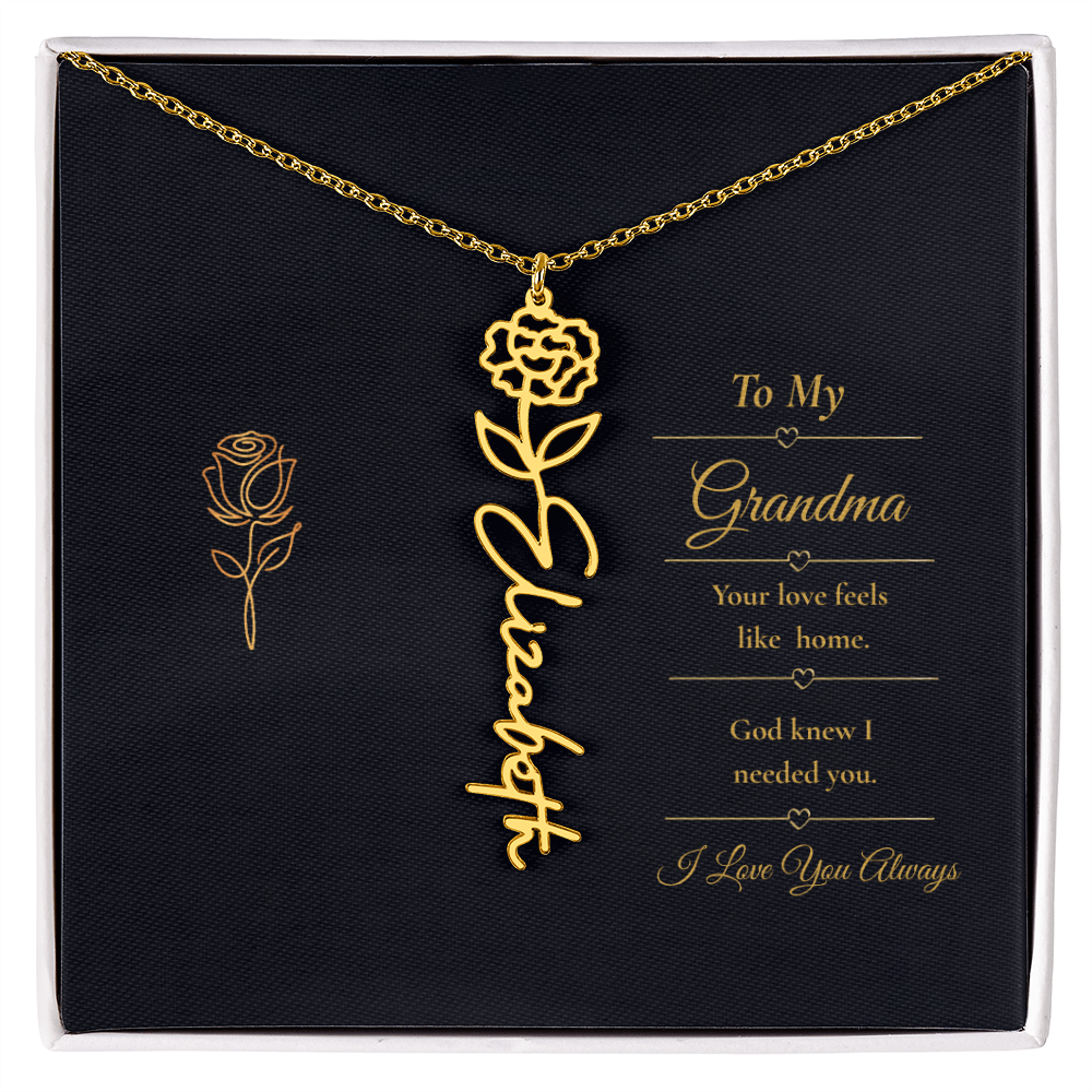 To  My Grandma Necklace – Personalized Flower Name Necklace, Meaningful Gift for Grandma, Jewelry That Says I Love You