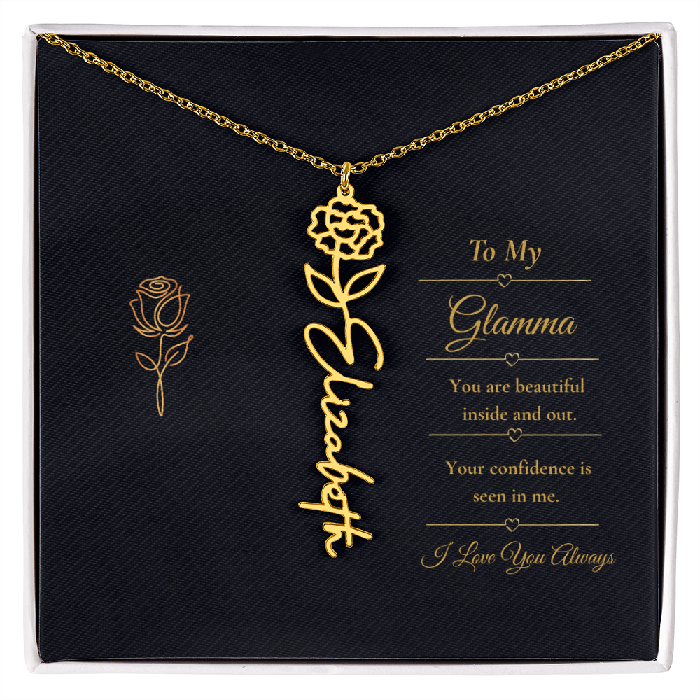 To My Glamma Necklace – Personalized Flower Name Necklace Gift for Glamma, Stylish Grandma Gift