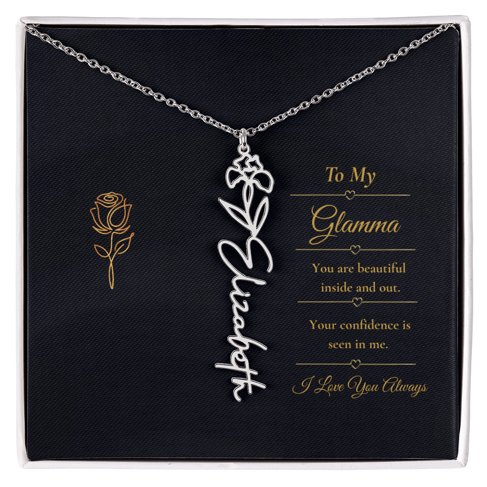 To My Glamma Necklace – Personalized Flower Name Necklace Gift for Glamma, Stylish Grandma Gift
