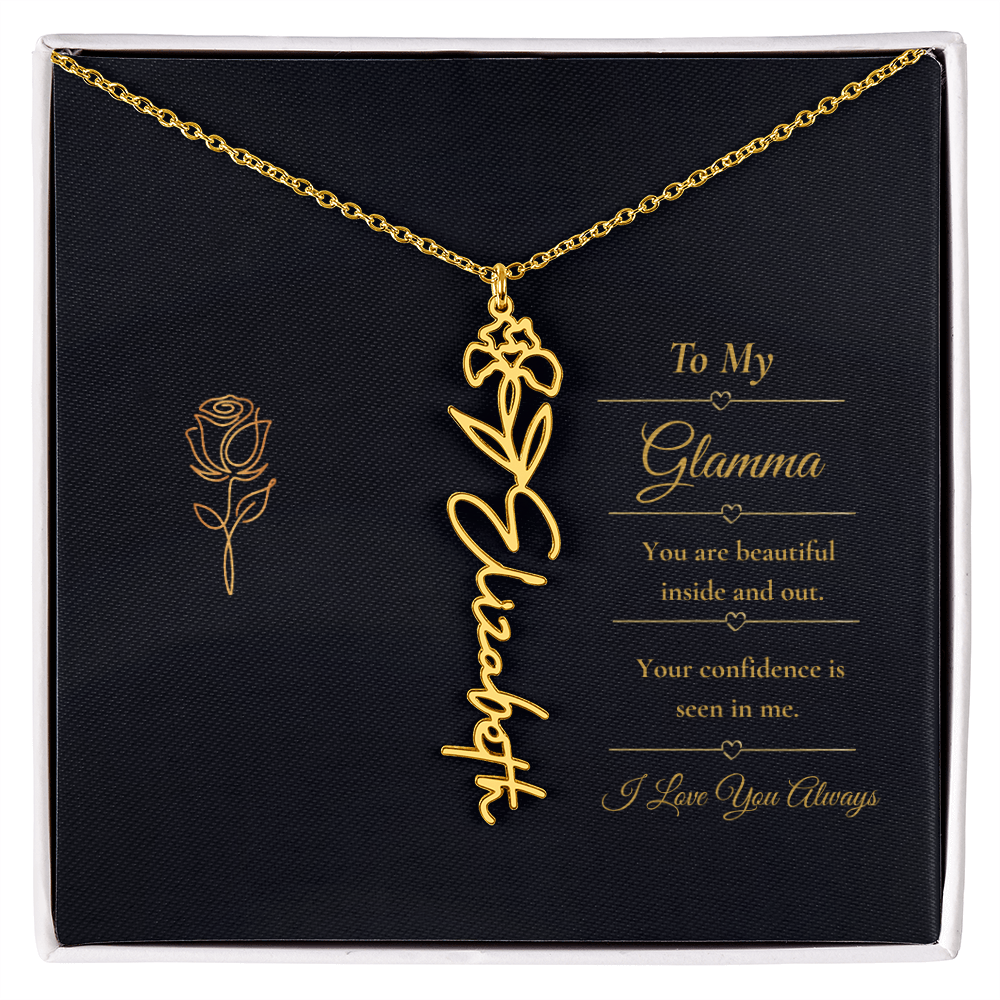 To My Glamma Necklace – Personalized Flower Name Necklace Gift for Glamma, Stylish Grandma Gift