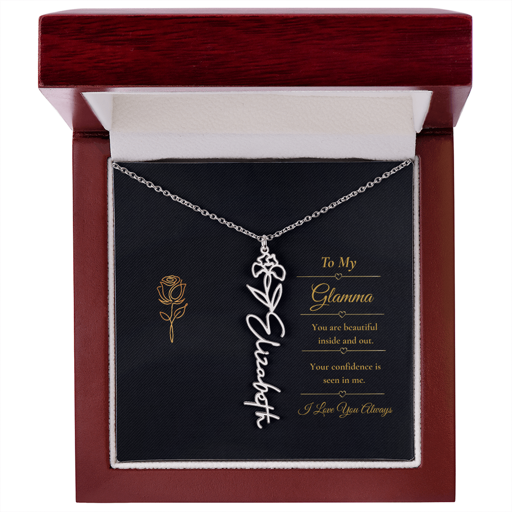 To My Glamma Necklace – Personalized Flower Name Necklace Gift for Glamma, Stylish Grandma Gift