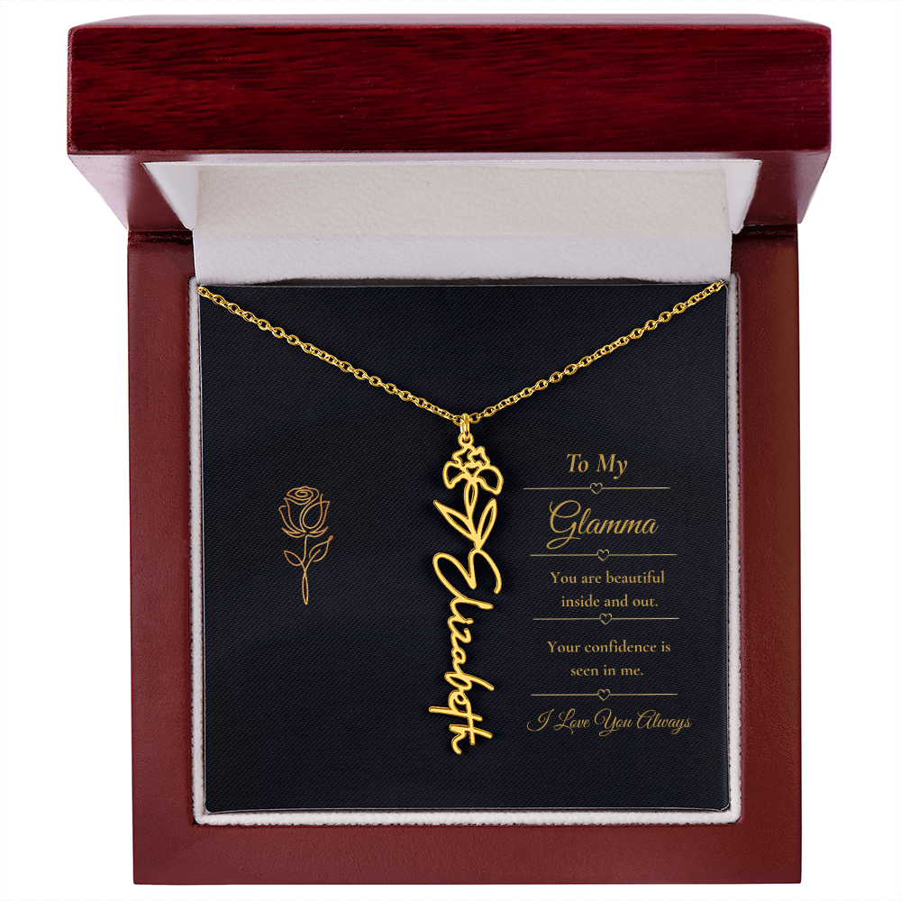 To My Glamma Necklace – Personalized Flower Name Necklace Gift for Glamma, Stylish Grandma Gift