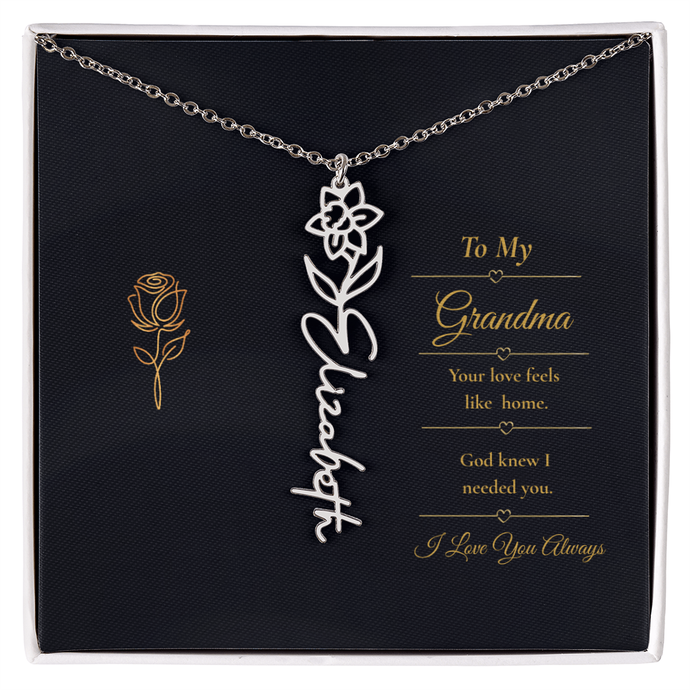 To  My Grandma Necklace – Personalized Flower Name Necklace, Meaningful Gift for Grandma, Jewelry That Says I Love You