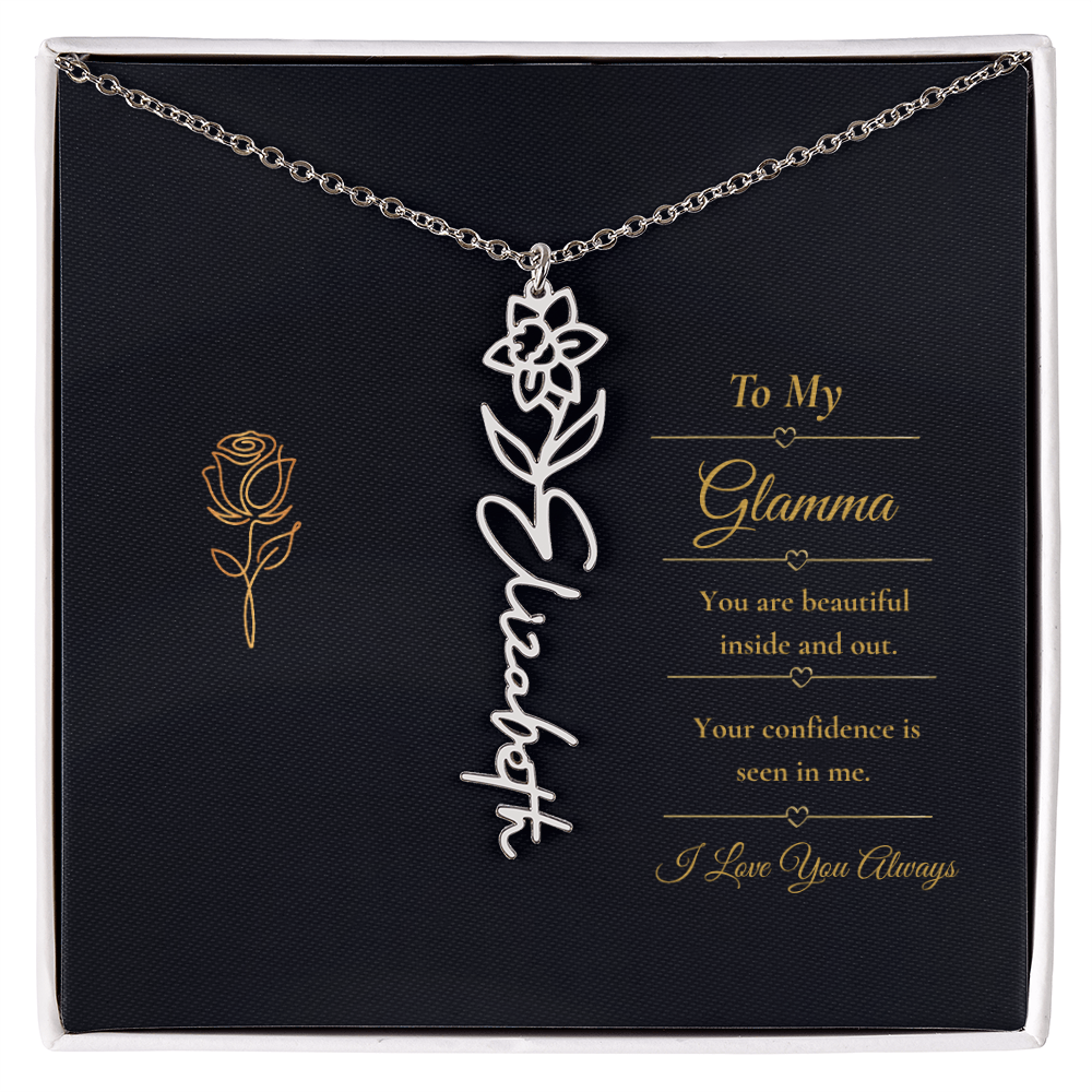 To My Glamma Necklace – Personalized Flower Name Necklace Gift for Glamma, Stylish Grandma Gift