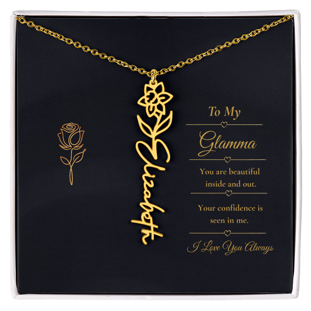 To My Glamma Necklace – Personalized Flower Name Necklace Gift for Glamma, Stylish Grandma Gift