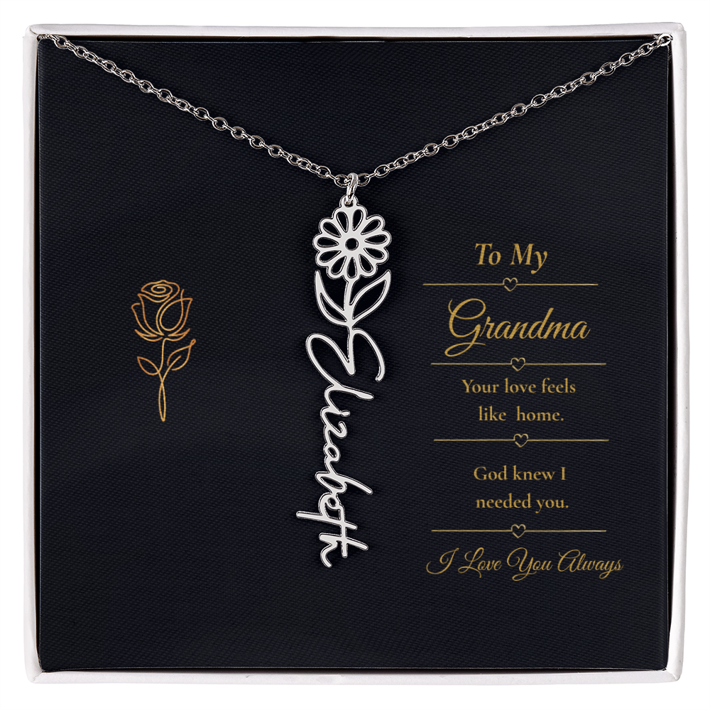 To  My Grandma Necklace – Personalized Flower Name Necklace, Meaningful Gift for Grandma, Jewelry That Says I Love You