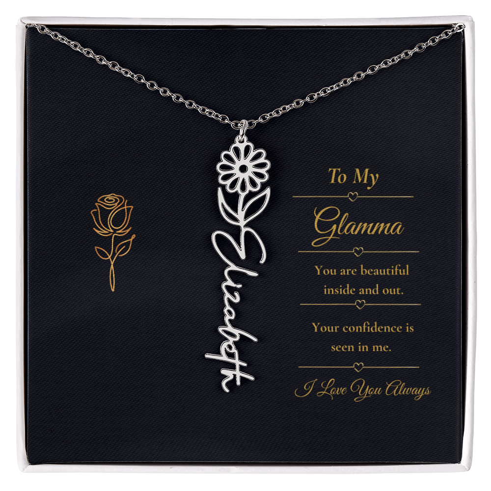 To My Glamma Necklace – Personalized Flower Name Necklace Gift for Glamma, Stylish Grandma Gift