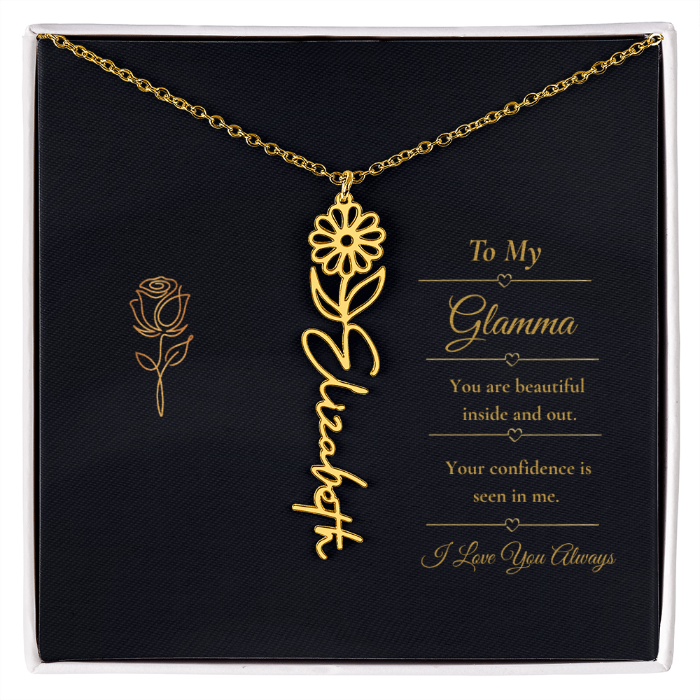 To My Glamma Necklace – Personalized Flower Name Necklace Gift for Glamma, Stylish Grandma Gift