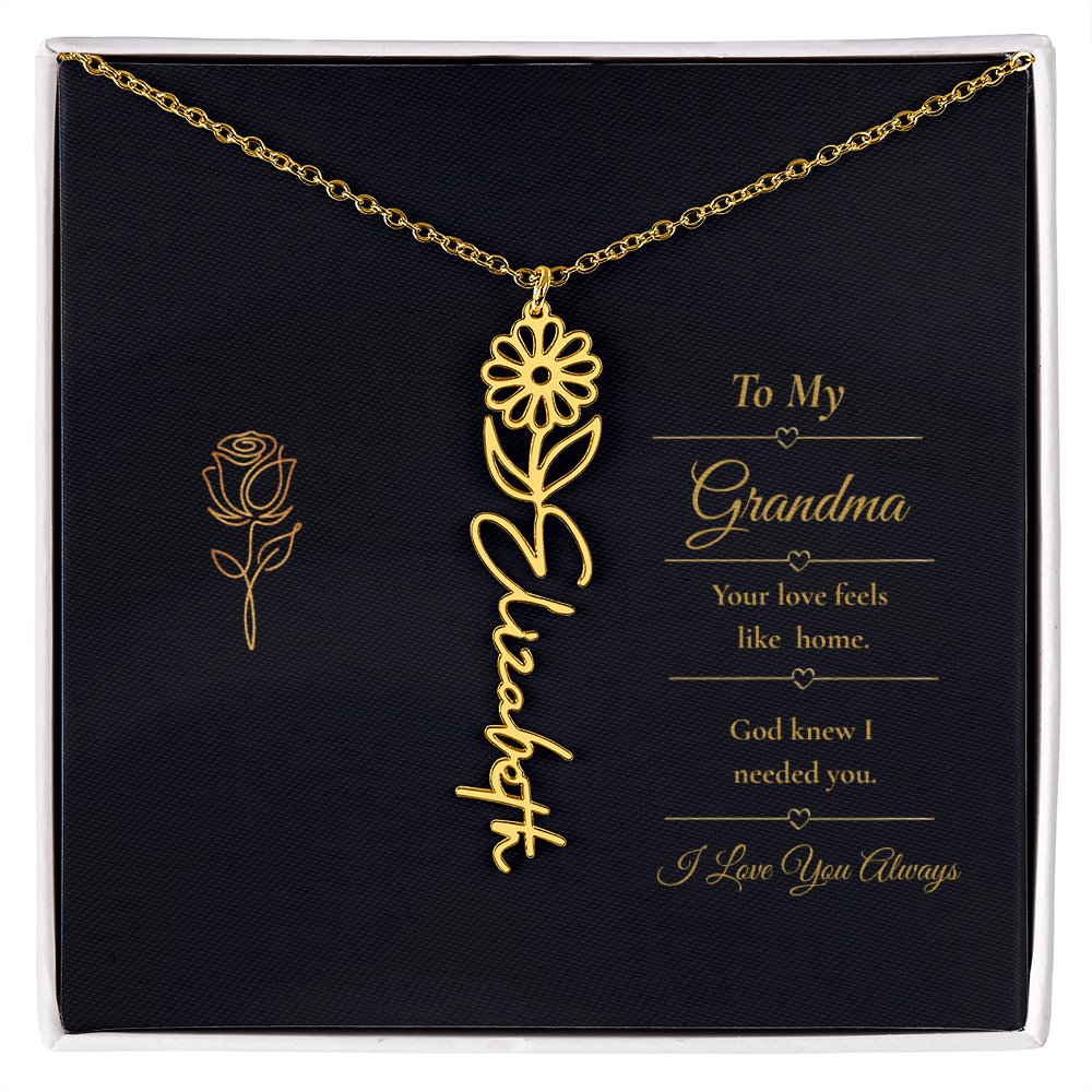 To  My Grandma Necklace – Personalized Flower Name Necklace, Meaningful Gift for Grandma, Jewelry That Says I Love You