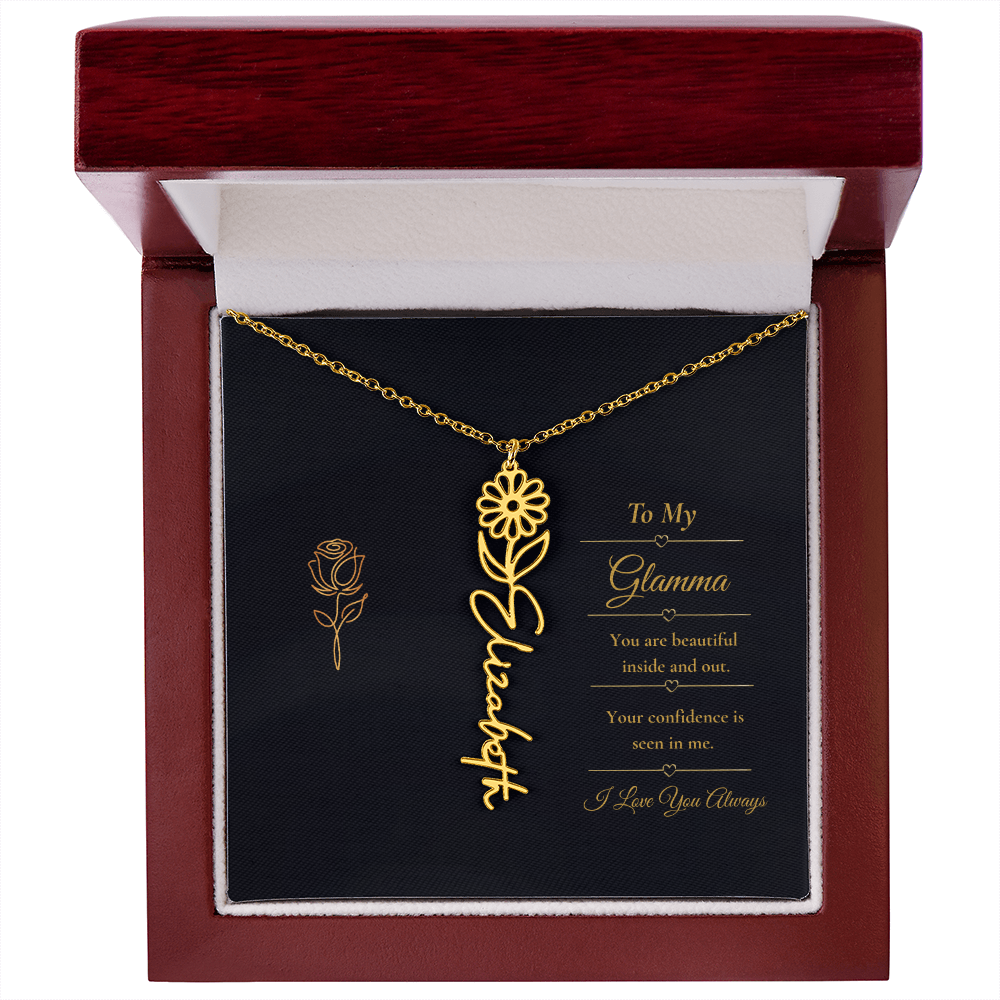 To My Glamma Necklace – Personalized Flower Name Necklace Gift for Glamma, Stylish Grandma Gift