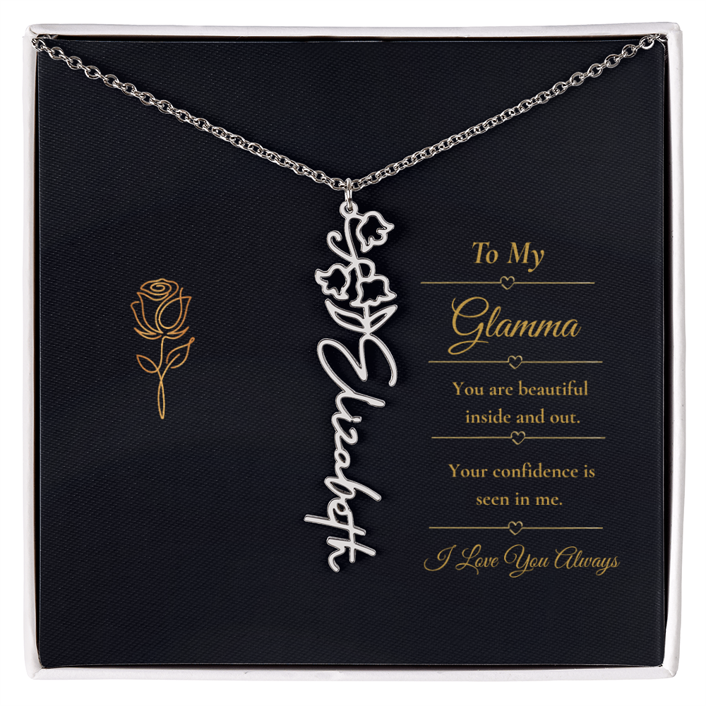To My Glamma Necklace – Personalized Flower Name Necklace Gift for Glamma, Stylish Grandma Gift