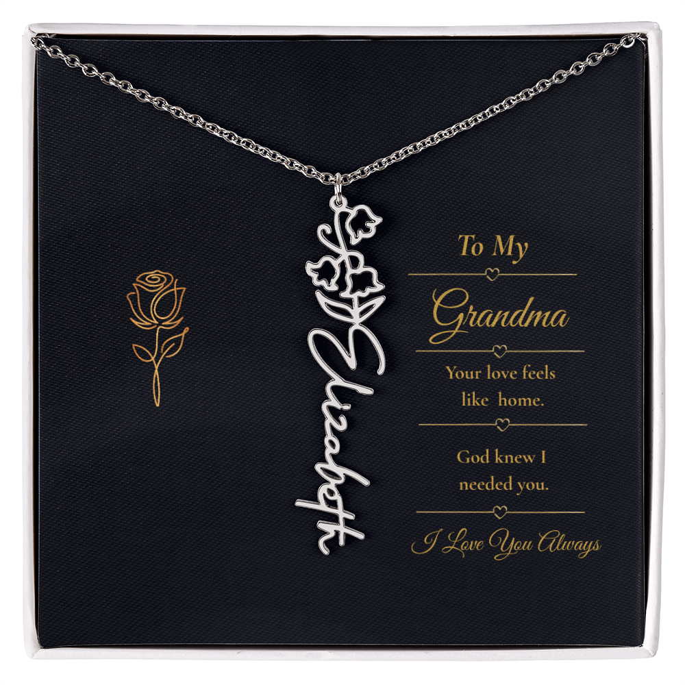 To  My Grandma Necklace – Personalized Flower Name Necklace, Meaningful Gift for Grandma, Jewelry That Says I Love You