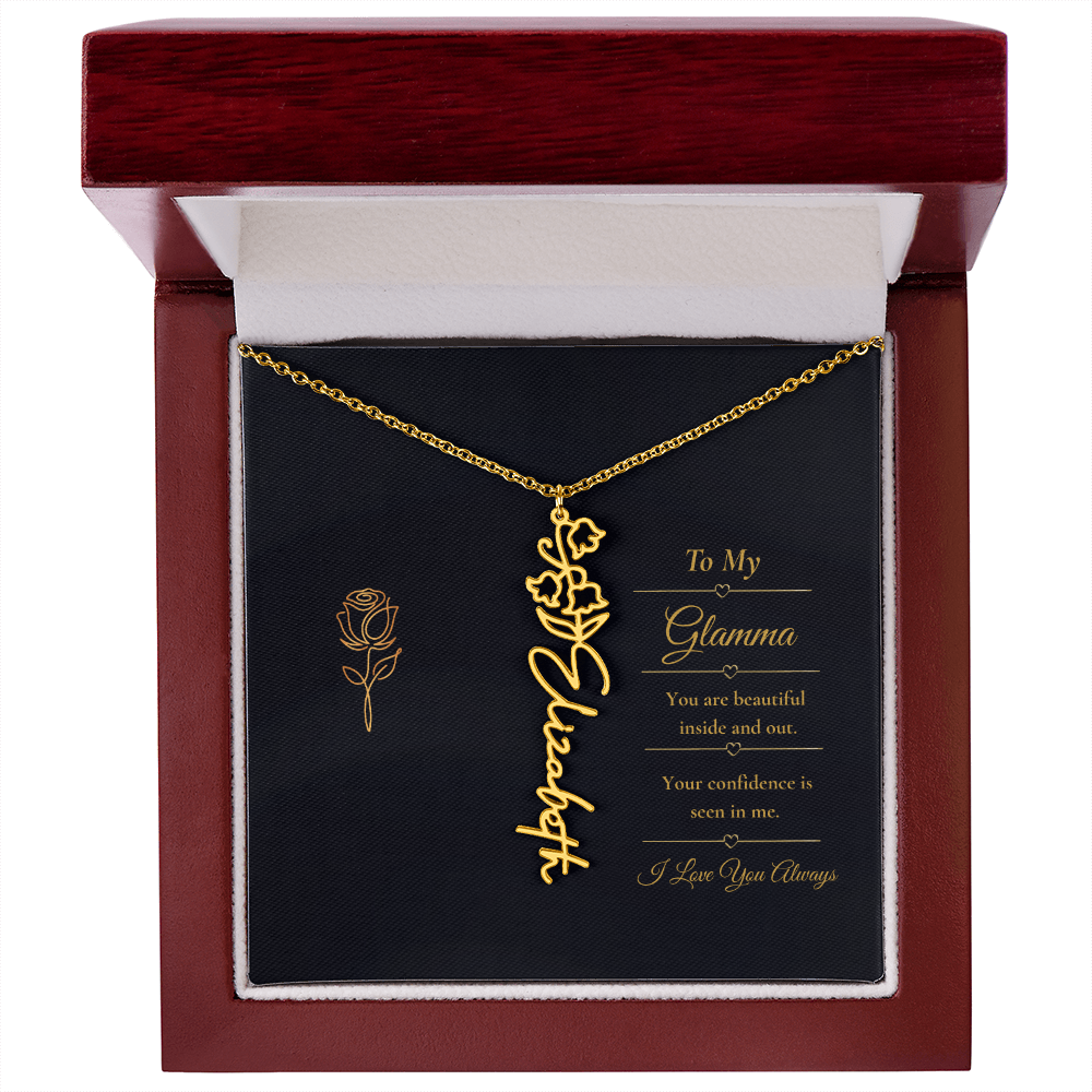 To My Glamma Necklace – Personalized Flower Name Necklace Gift for Glamma, Stylish Grandma Gift