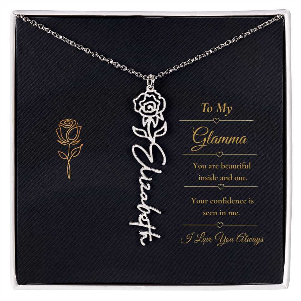To My Glamma Necklace – Personalized Flower Name Necklace Gift for Glamma, Stylish Grandma Gift