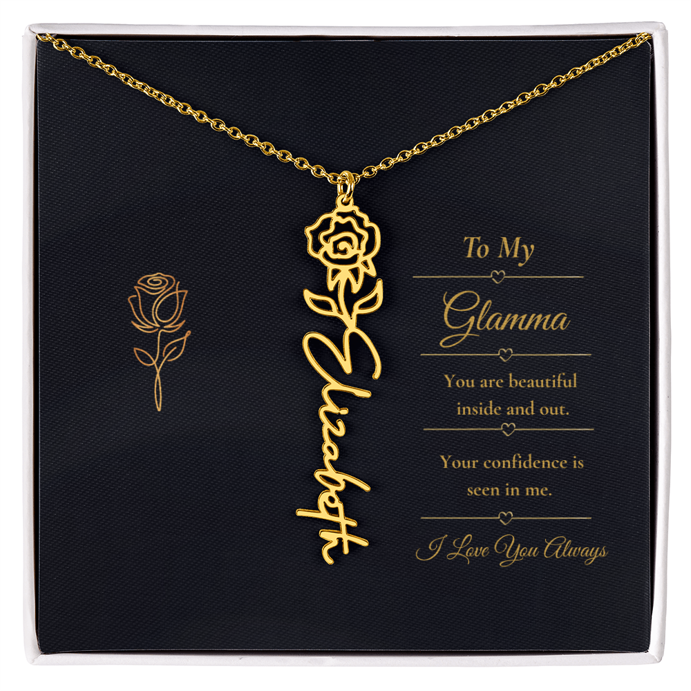 To My Glamma Necklace – Personalized Flower Name Necklace Gift for Glamma, Stylish Grandma Gift